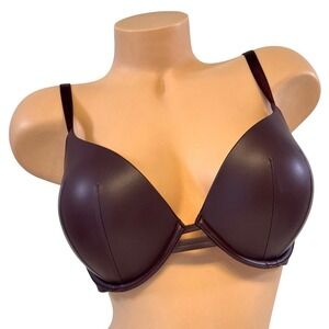 VICTORIAS SECRET 34DDD Very Sexy Push Up Plunge Add 1 Cup Bra Faux Leather